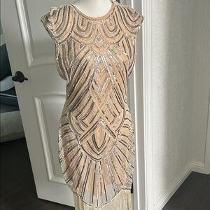 Glamorous Beaded Beige Dress